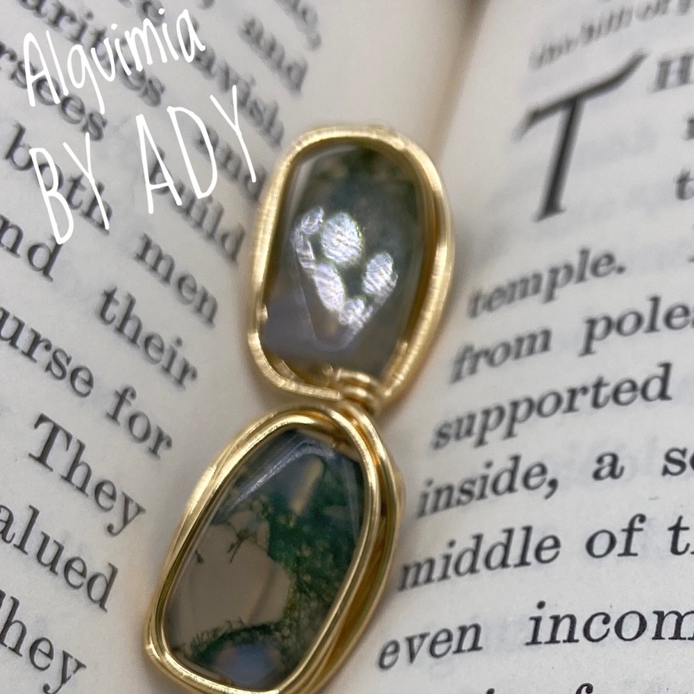 Chunky gold moss agate statement gem earrings/Manifesting abundance for Gemini - Picture 2 of 5
